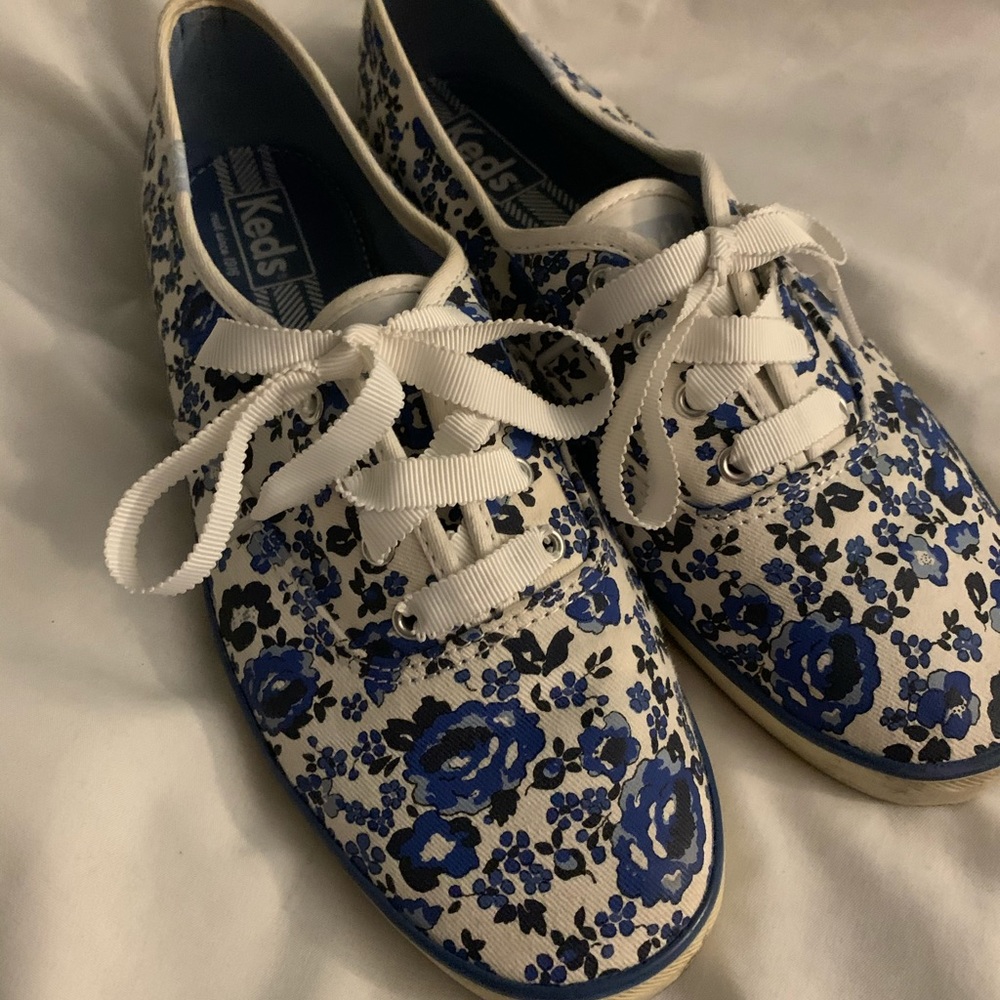 Keds blue and white floral.